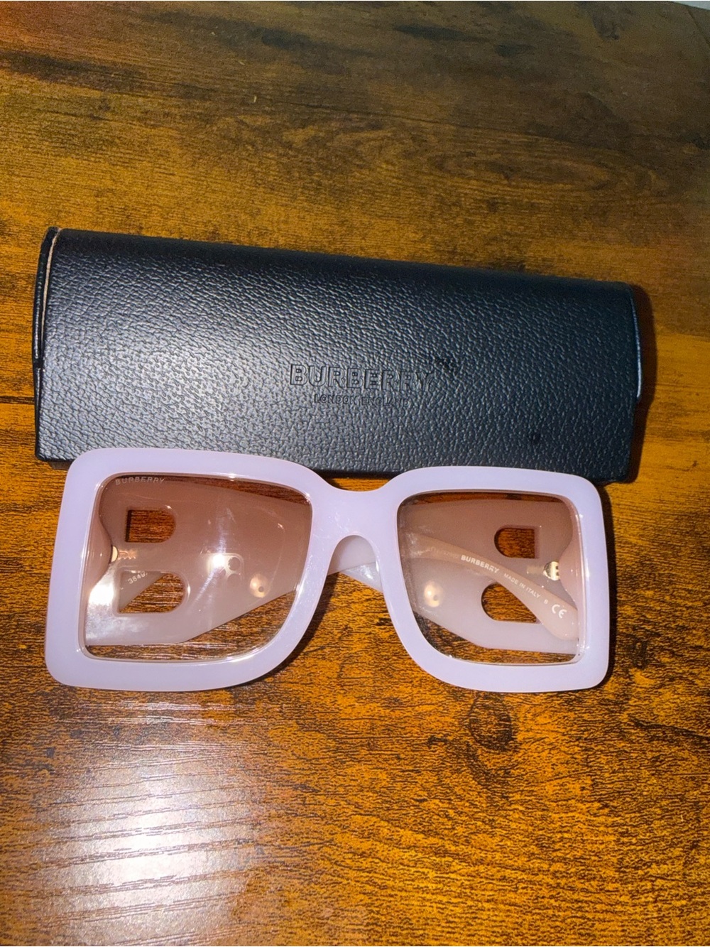 Burberry Lilac Square Sunglasses with Rose-Tinted Lenses